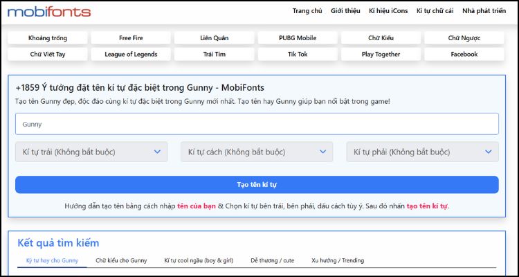 Chi tiết các bước tạo tên kí tự đặc biệt Gunny trên Mobifonts 