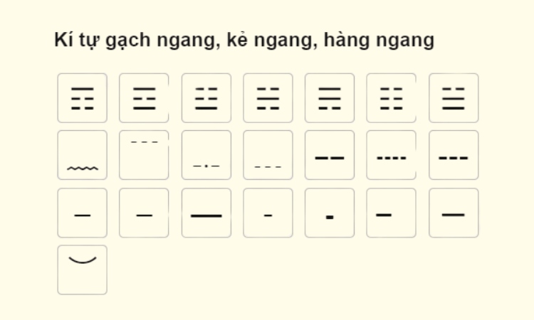 dấu gạch ngang có hình dạng nằm ngang