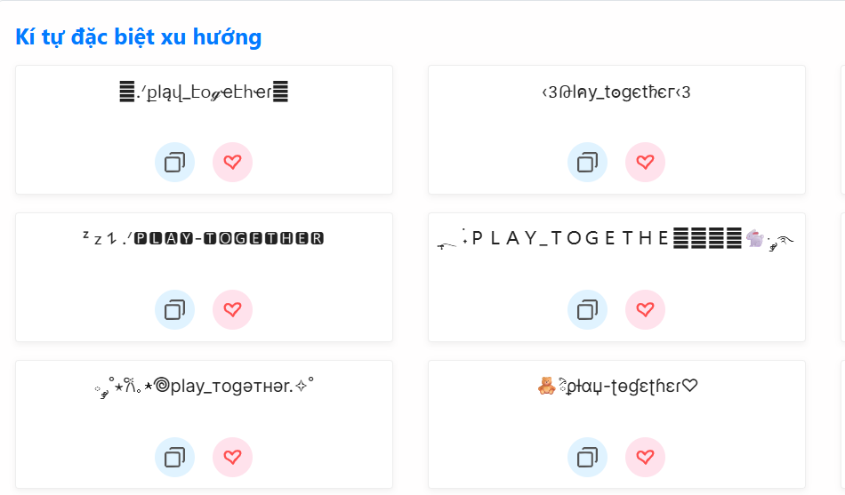 Kí tự Play Together chữ nhỏ vui nhộn