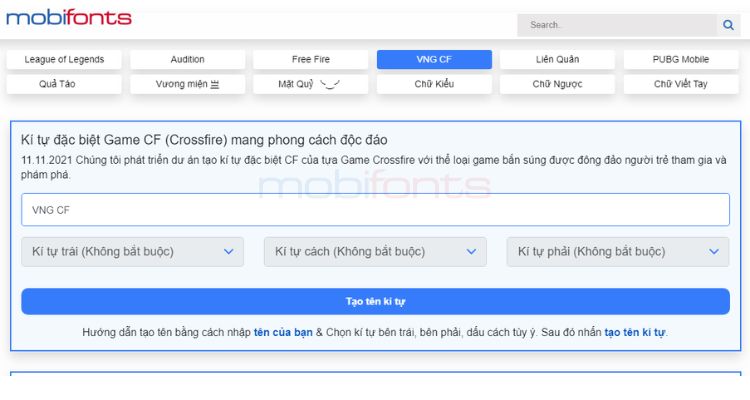 Tạo tên kí tự đặc biệt Free Fire bằng Mobifonts