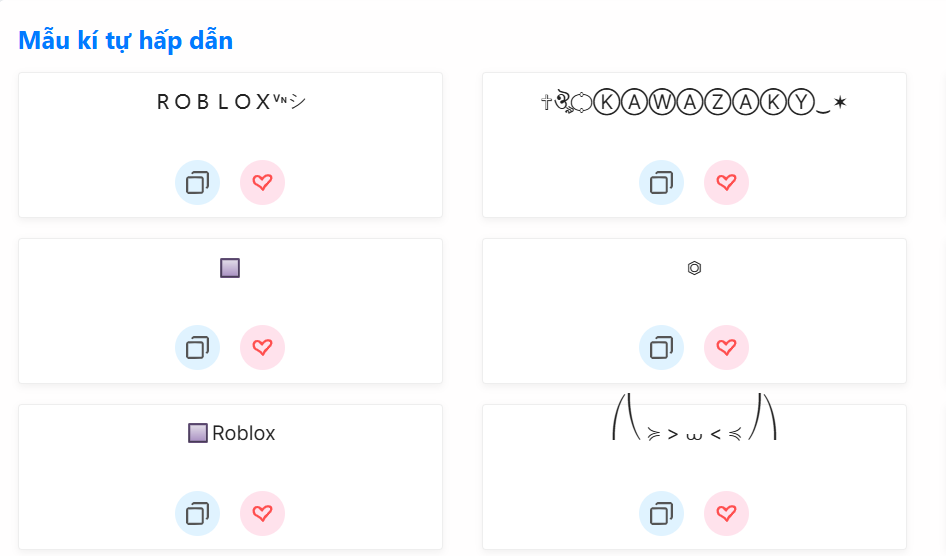 Sẽ có giới hạn để sử dụng các kí hiệu đặc biệt Roblox trong tên