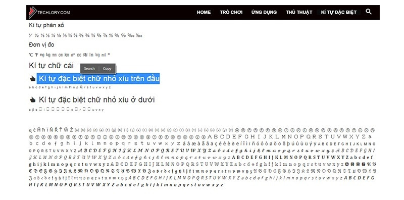 Kí tự đặc biệt nhỏ tinh tế