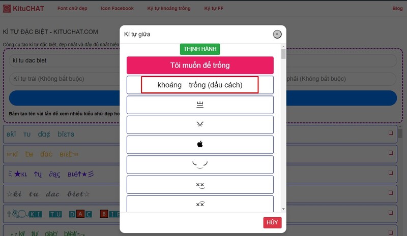 Những kí tự khoảng trống đặc biệt