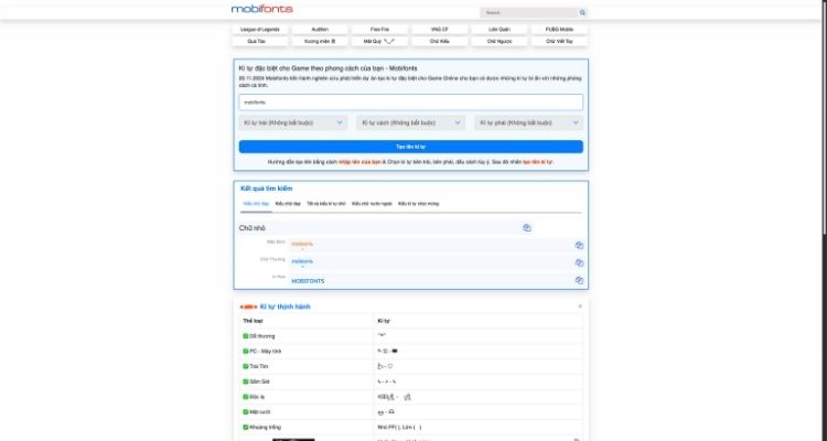 Trang web để tạo tên kí tự đặc biệt PUBG Mobile